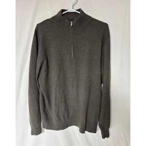 State Cashmere Mens XL Brown 100% Cashmere Quarter Zip Mock Neck Sweater Luxury